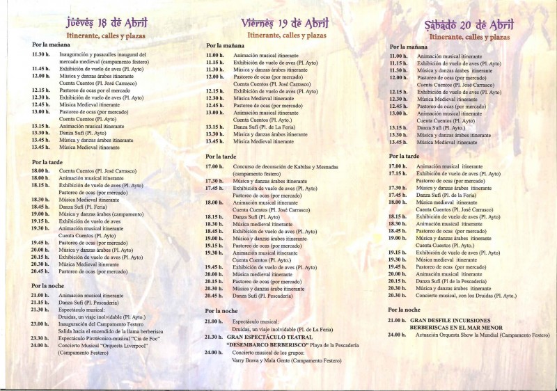 <span style='color:#780948'>ARCHIVED</span> - 18th to 21st April 2019 Berber artisan market and fiestas in Los Alcázares