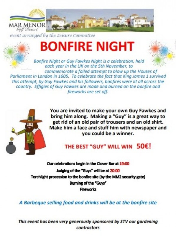 <span style='color:#780948'>ARCHIVED</span> - 5th November Guy Fawkes bonfire night on Mar Menor Golf Resort