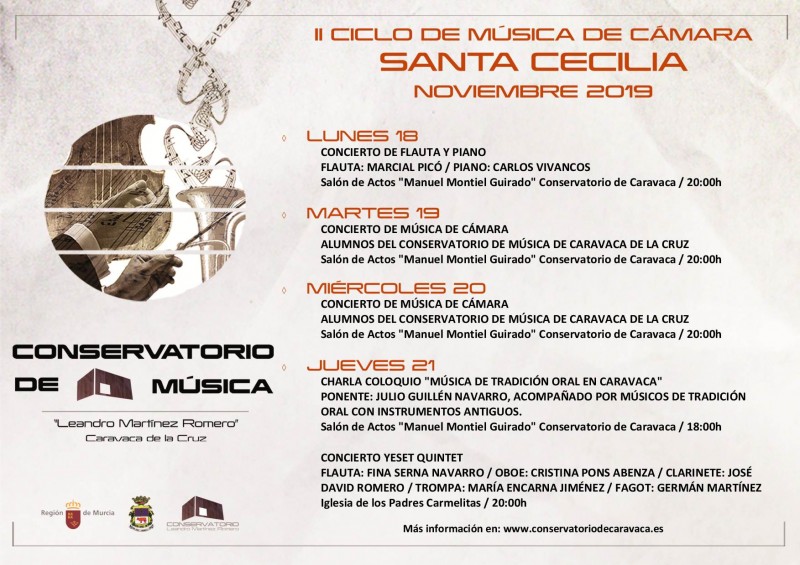 <span style='color:#780948'>ARCHIVED</span> - 18th to 21st November 2019 Free concerts in Caravaca de la Cruz for Saint Cecilia