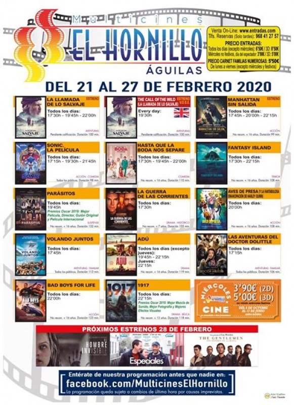 <span style='color:#780948'>ARCHIVED</span> - 21st to 27th February English language cinema in Águilas