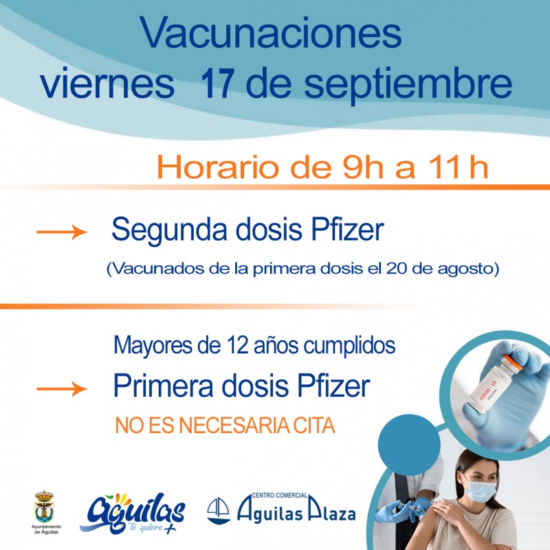 <span style='color:#780948'>ARCHIVED</span> - Covid vaccines available for over 12s in Aguilas: September 17