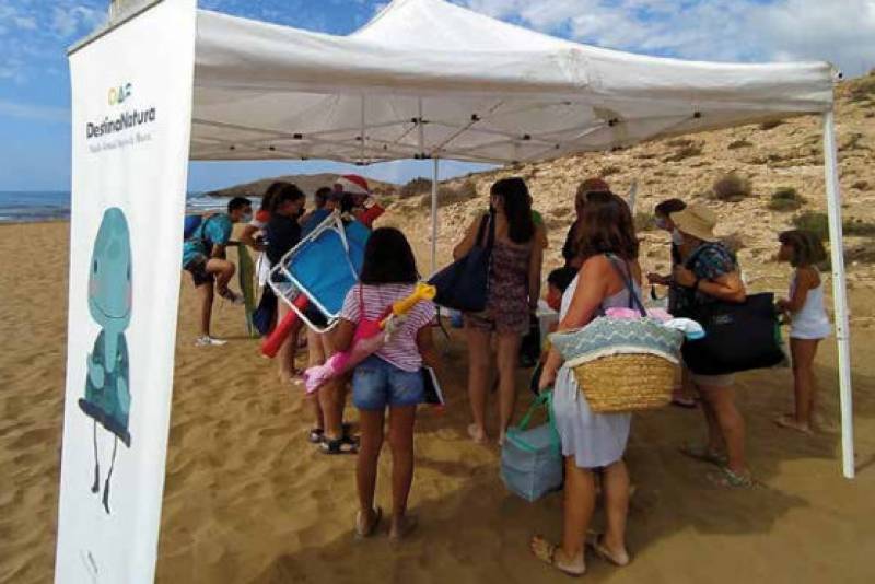 <span style='color:#780948'>ARCHIVED</span> - August 11 Sea turtle information point at Playa Larga in Calblanque
