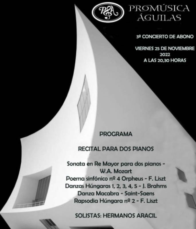 November 25, Promúsica piano recital by the Aracil pianists at the Aguilas auditorium