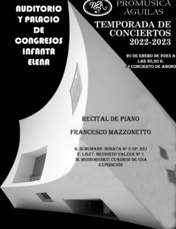 <span style='color:#780948'>ARCHIVED</span> - January 20 Classical piano recital at the Auditorio Infanta Doña Elena in Aguilas