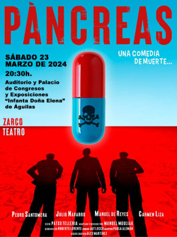 March 23 Pancreas, Spanish comedy drama at the seafront auditorium in Aguilas