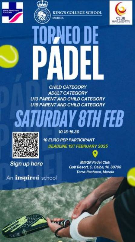 February 8 Family Padel tournament at Club MMGR in partnership with King's College