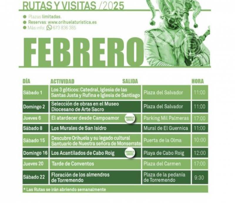 February 1-22 Free cultural and nature tours of Orihuela Costa and city