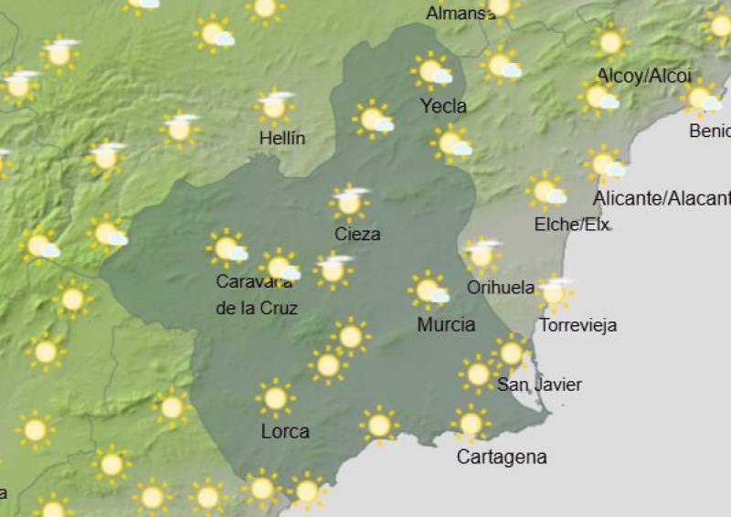 A sunny weekend with rising temperatures: Murcia weekend weather forecast February 13-16