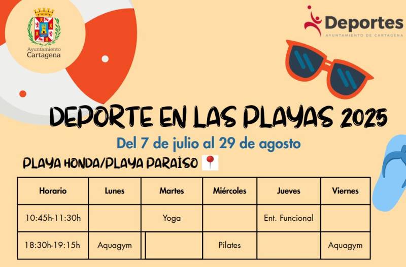 Free aquagym, yoga and pilates classes return to Cartagena beaches this July and August!