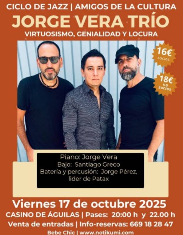 October 17 An evening of jazz with the Jorge Vera Trio in Águilas