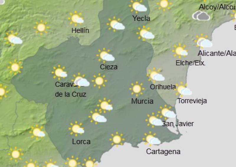 Sunshine and clouds tag team this weekend: Murcia weather forecast October 30 - November 2