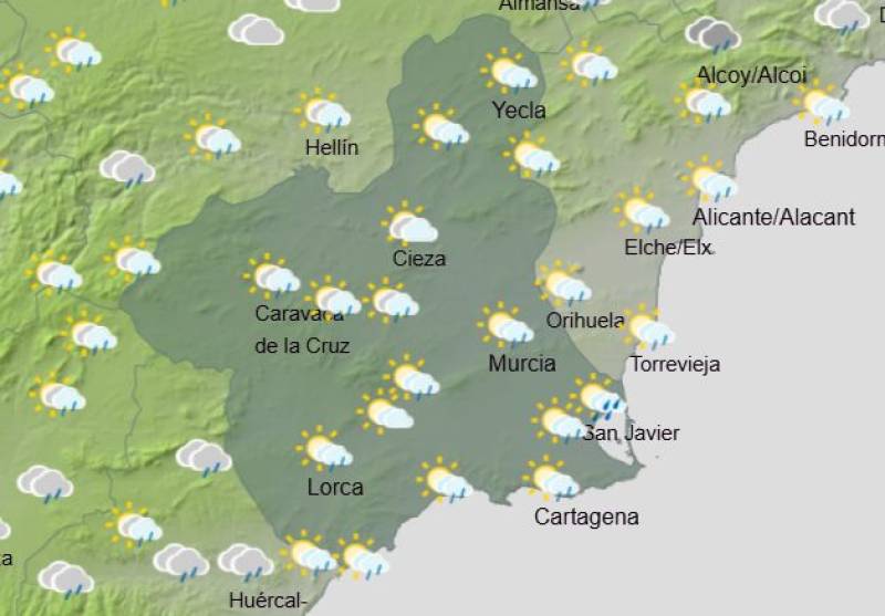 Rain and storms on Christmas Day: Murcia weekly weather forecast December 22-28