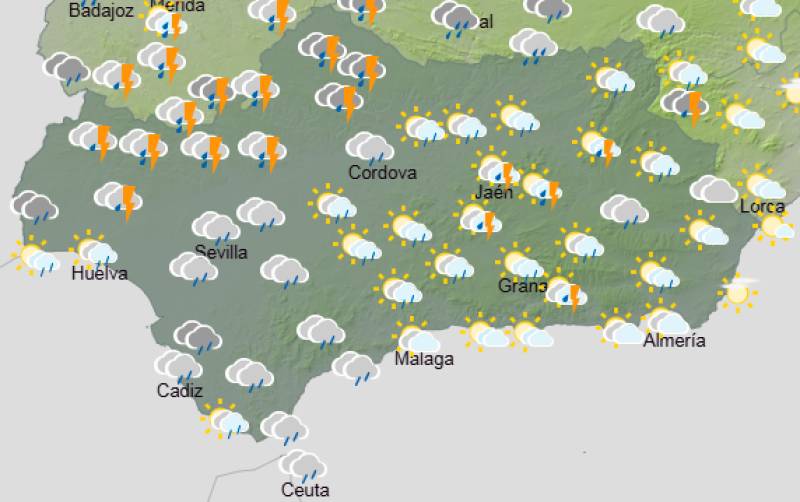 Andalucía weekly weather forecast April 27-30: Breezy start, then showers and thunderstorms